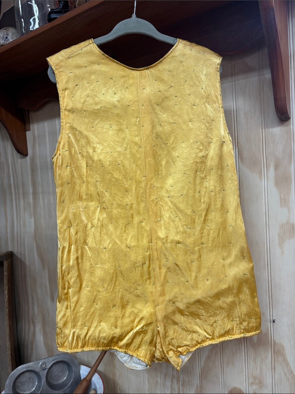 Vintage handmade Gold Sleeveless Satin Romper with wings